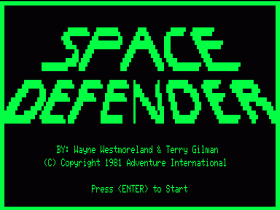 Title screen of Space Defender