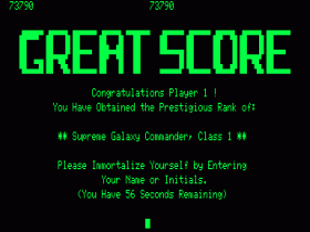 High score entry screen in Galaxy Invasion Plus