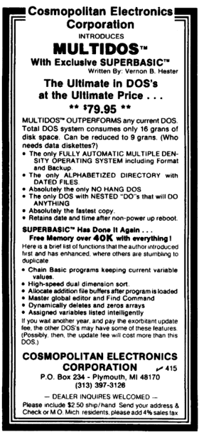 MULTIDOS advertisement from 80 Microcomputing