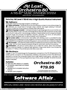 Orchestra-80 advertisement from 80 Microcomputing