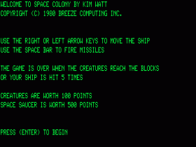 Space Colony normal instructions screen