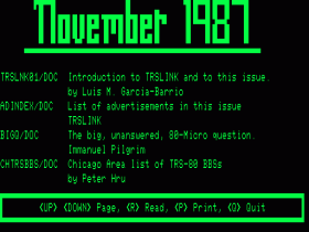 Table of contents for TRSLINK issue #01